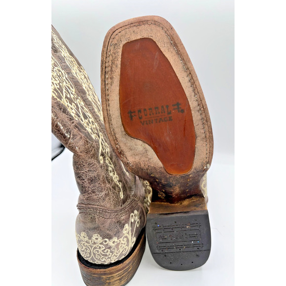 Corral Women's Crater Bone Embroidery Brown Square Toe Boots A2663 9M Wedding - Picture 12 of 16
